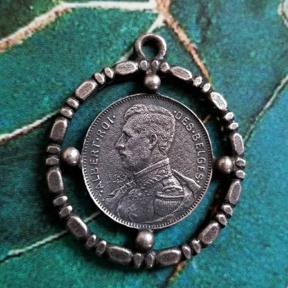 Vintage Jewelry - Vintage Belgian 20f coin pendant 1914 Edwardian